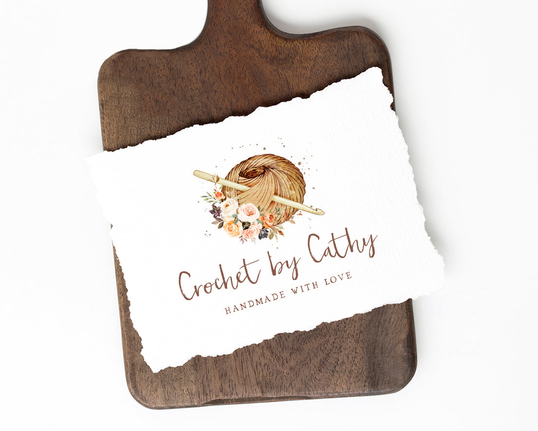 Crochet By Cathy | Premade Logo Design | Yarn, Farmhouse, Knitting, Watercolor Floral, Craft