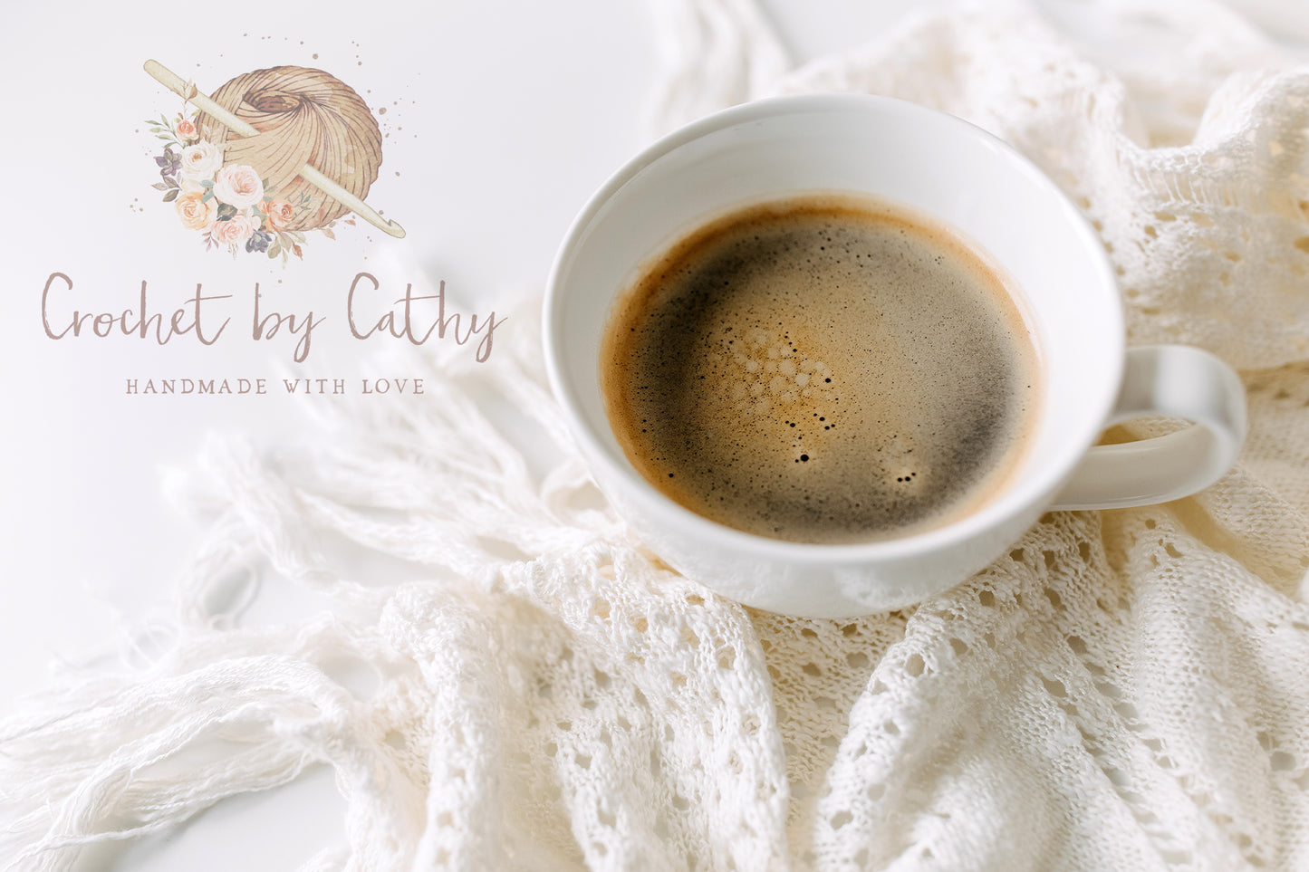 Crochet By Cathy | Premade Logo Design | Yarn, Farmhouse, Knitting, Watercolor Floral, Craft