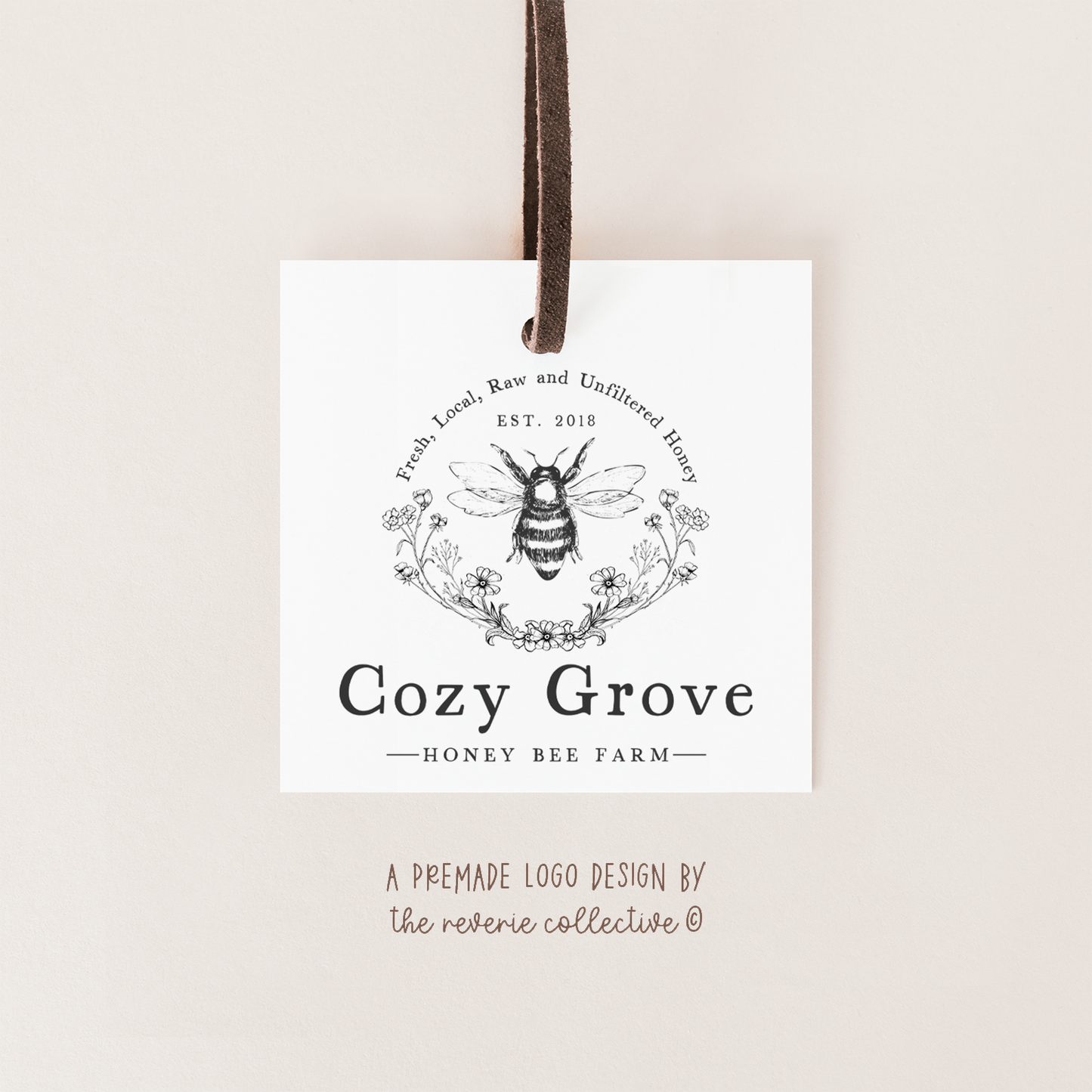 Cozy Grove | Premade Logo Design | Bee, Fine Art, Honey, Floral, Rustic, Nature, Farmhouse
