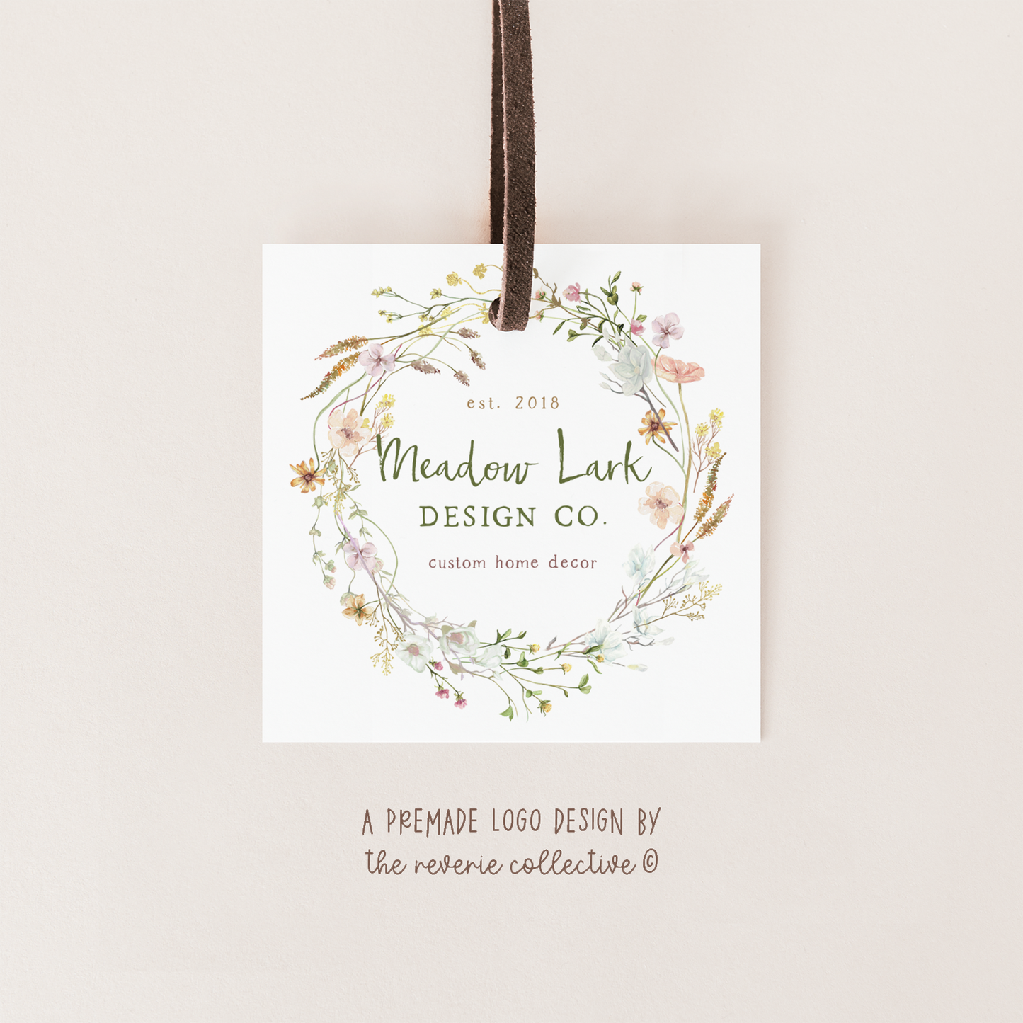 Meadow Lark Design Co. | Premade Logo Design | Wildflower Wreath, Pastel, Farmhouse