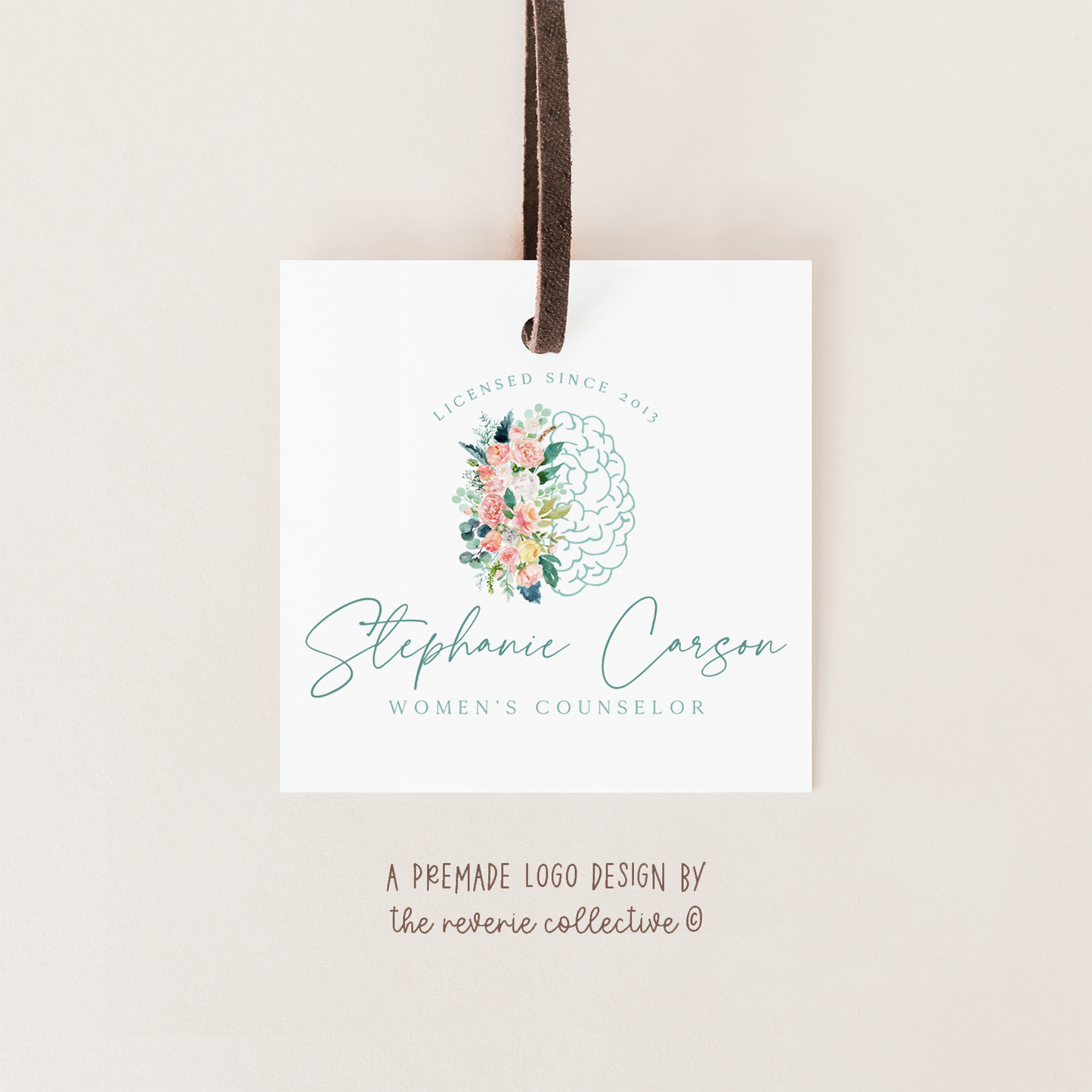 Stephanie Carson | Premade Logo Design | Brain, Therapist, Mental Health, Floral, Line Art