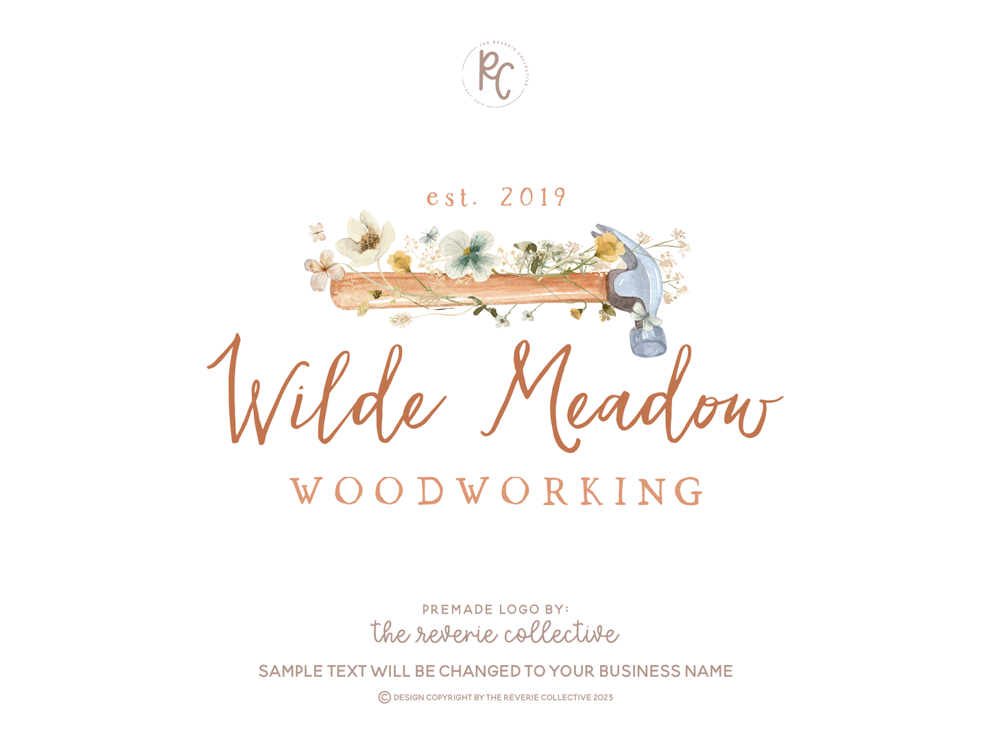 Wilde Meadow | Premade Logo Design | Hammer, Woodworking, Wildflower, Farmhouse