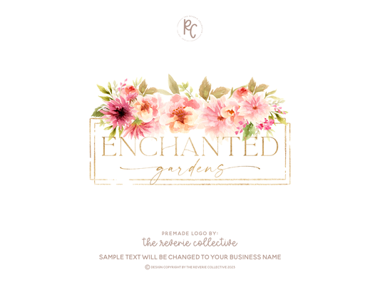 Enchanted Gardens | Premade Logo Design | Flower Bouquet, Dahlia, Peony, Watercolor Floral