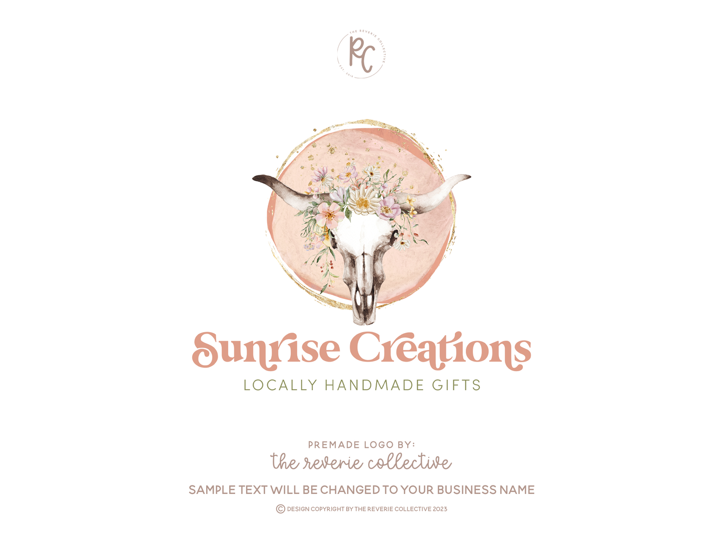 Sunrise Creations | Premade Logo Design | Cow Skull, Wildflower, Western, Boho, Girly Floral