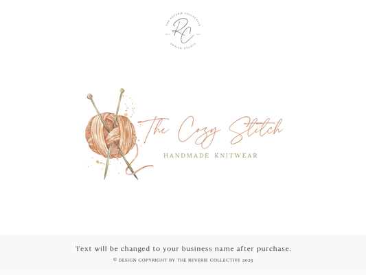 The Cozy Stitch | Premade Logo Design | Knit, Yarn Ball, Knitting Needles, Crochet, Amigurumi
