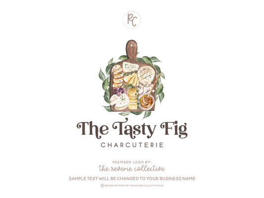 The Tasty Fig | Premade Logo Design | Charcuterie Board, Grapes, Brie Cheese, Honey, Food