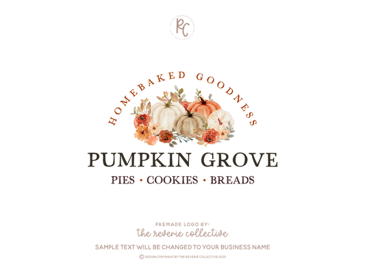Pumpkin Grove | Premade Logo Design | Pumpkin, Autumn, Fall, Watercolor Floral, Farmhouse