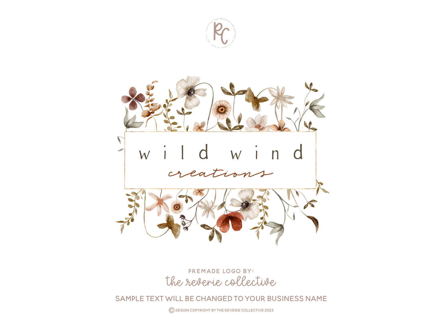 Wild Wind | Premade Logo Design | Wildflower, Autumn Floral, Woodland, Watercolor, Farmhouse
