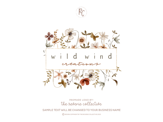 Wild Wind | Premade Logo Design | Wildflower, Autumn Floral, Woodland, Watercolor, Farmhouse