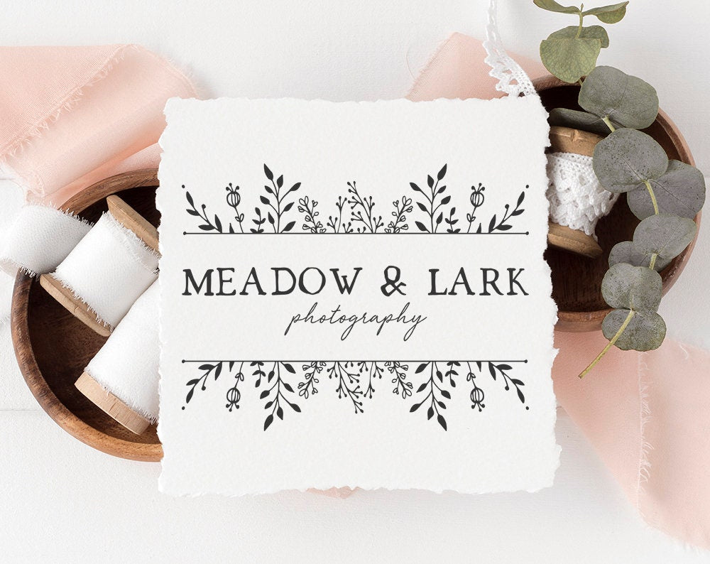 Meadow & Lark | Premade Logo Design | Rustic Floral, Hand Drawn, Botanical Frame