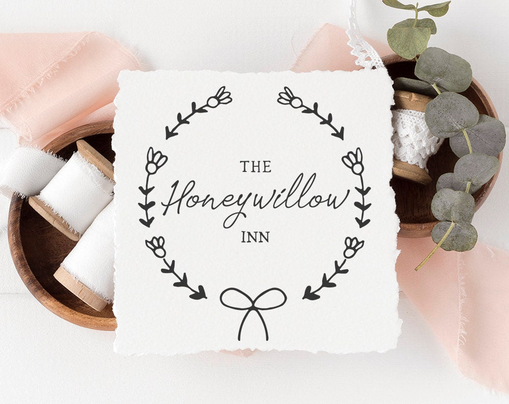 The Honeywillow Inn | Premade Logo Design | Hand Drawn, Floral, Bow, Farmhouse