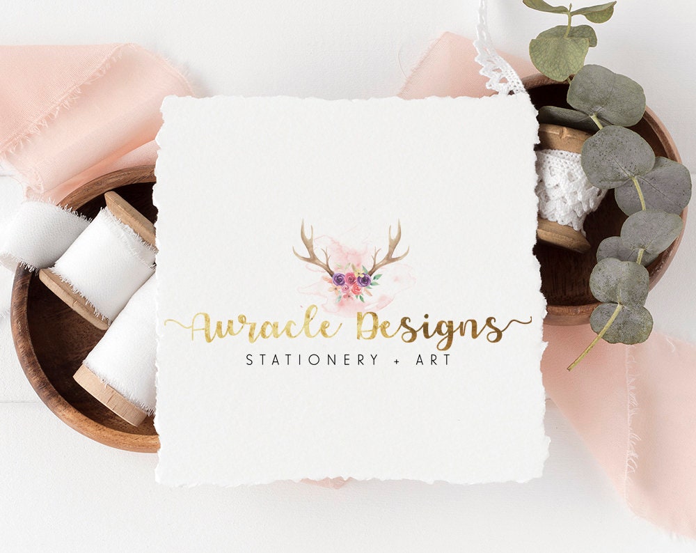 Auracle Designs | Premade Logo Design | Antler, Gold Foil, Calligraphy