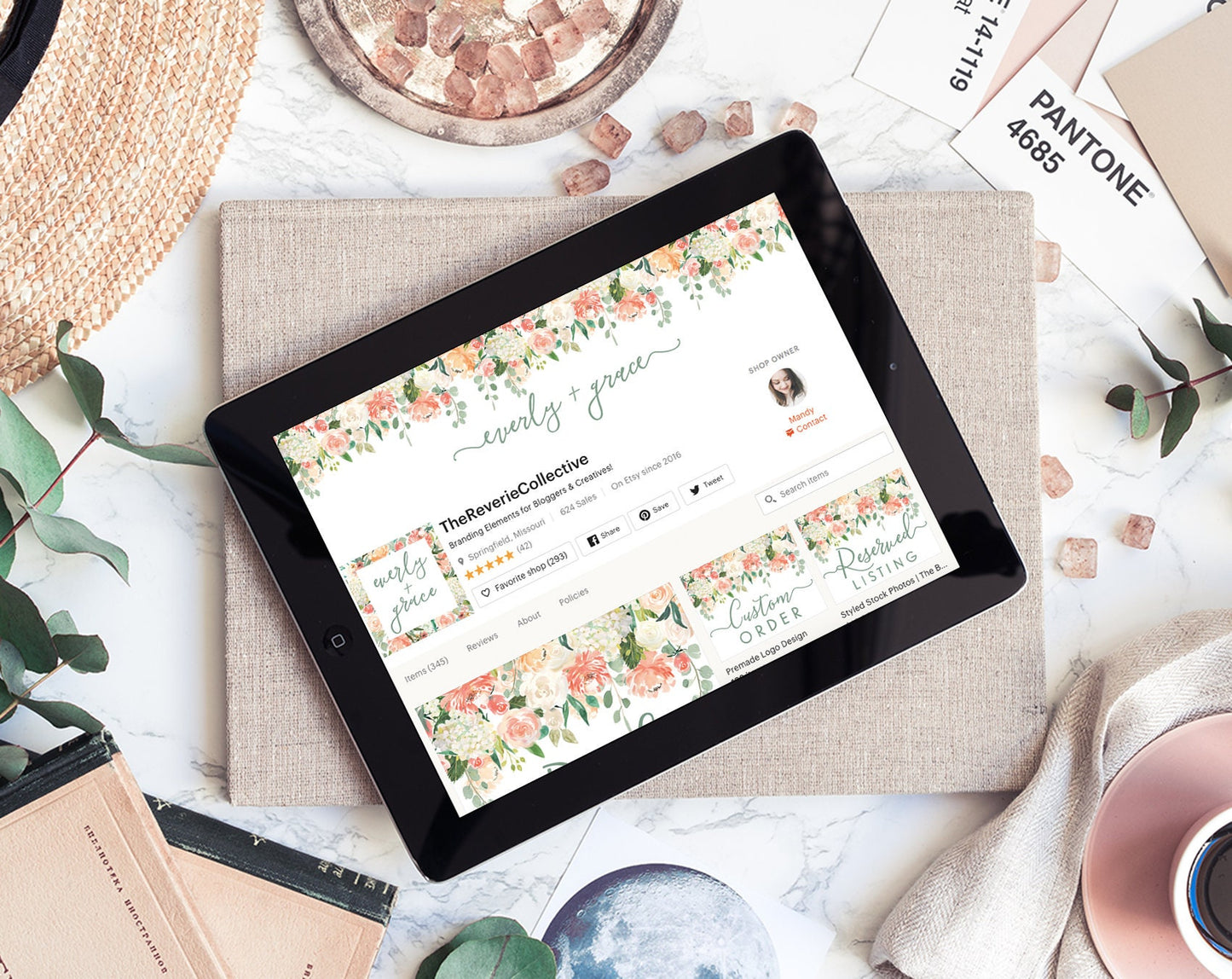 Everly + Grace | Etsy Shop Branding Kit | Floral, Farmhouse, Shabby Chic