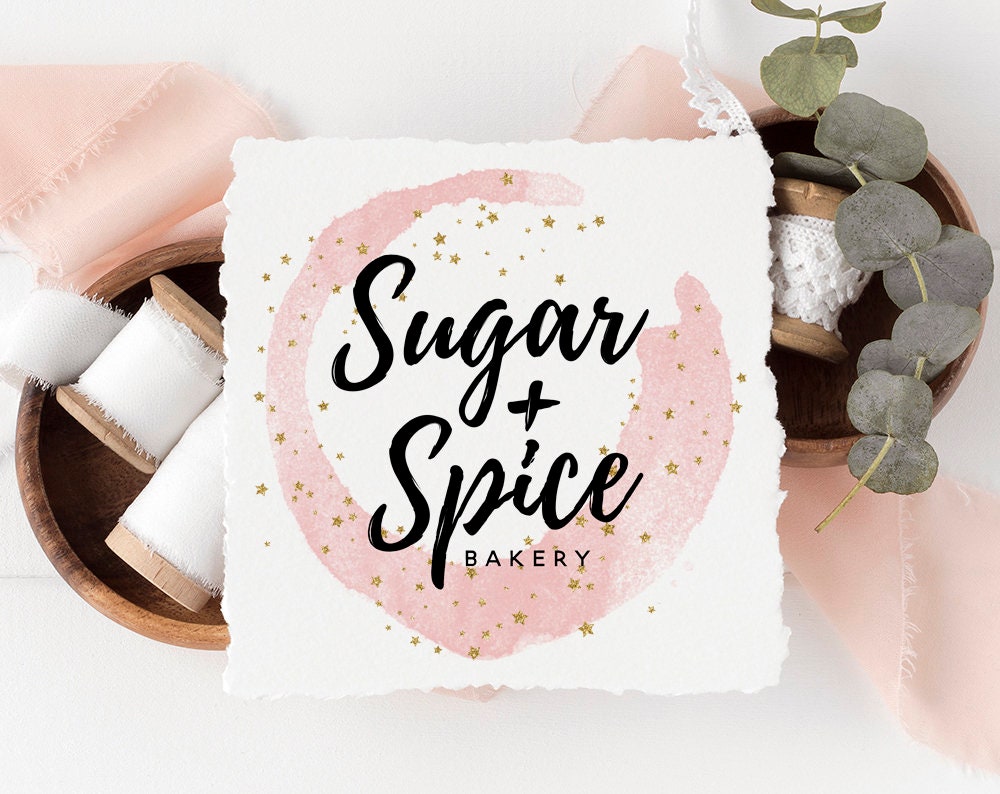 Sugar + Spice | Premade Logo Design | Watercolor, Brush Stroke, Pastel, Glitter, Stars
