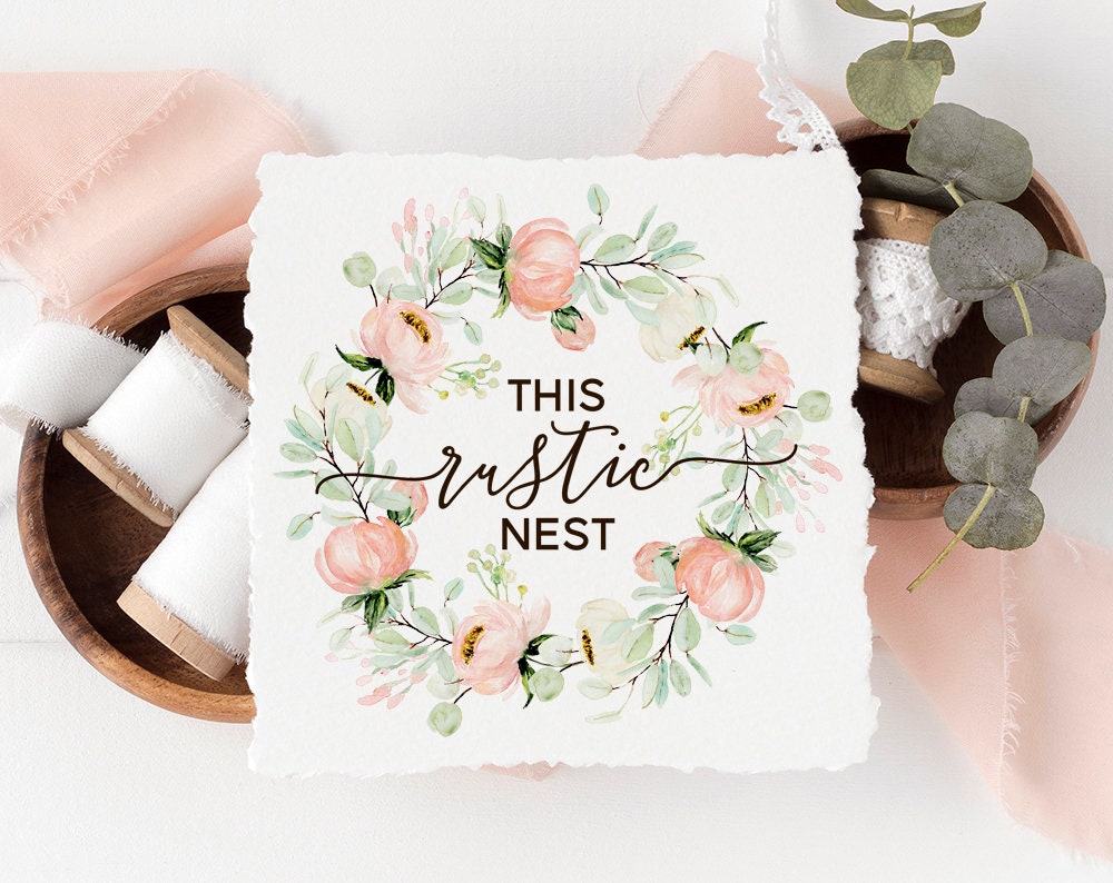 This Rustic Nest | Premade Logo Design | Wreath, Shabby Chic, Florist, Floral, Peony