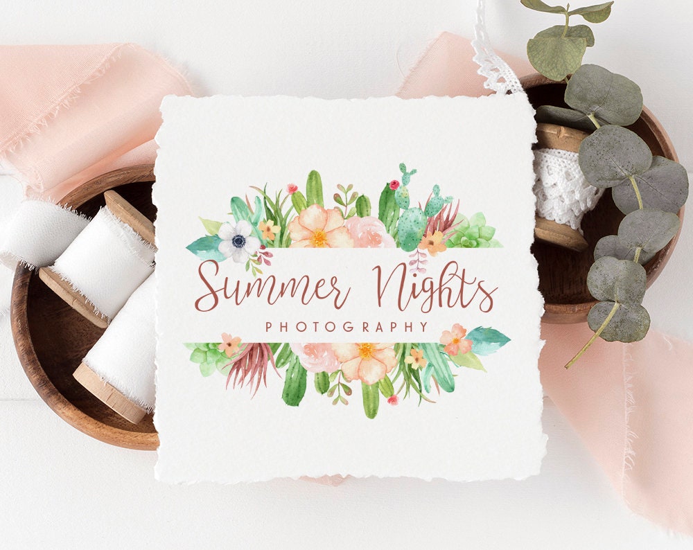 Summer Nights | Premade Logo Design | Floral, Succulent, Cactus, Tropical