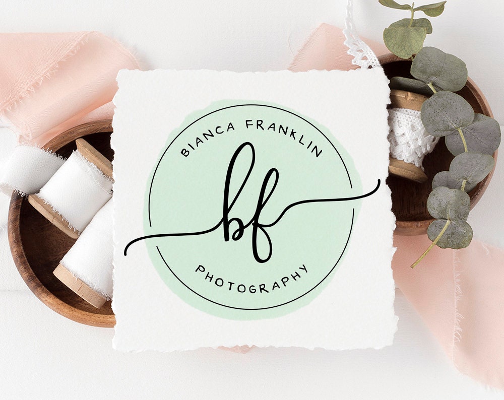 Bianca Franklin | Premade Logo Design | Watercolor Circle, Monogram, Modern, Calligraphy