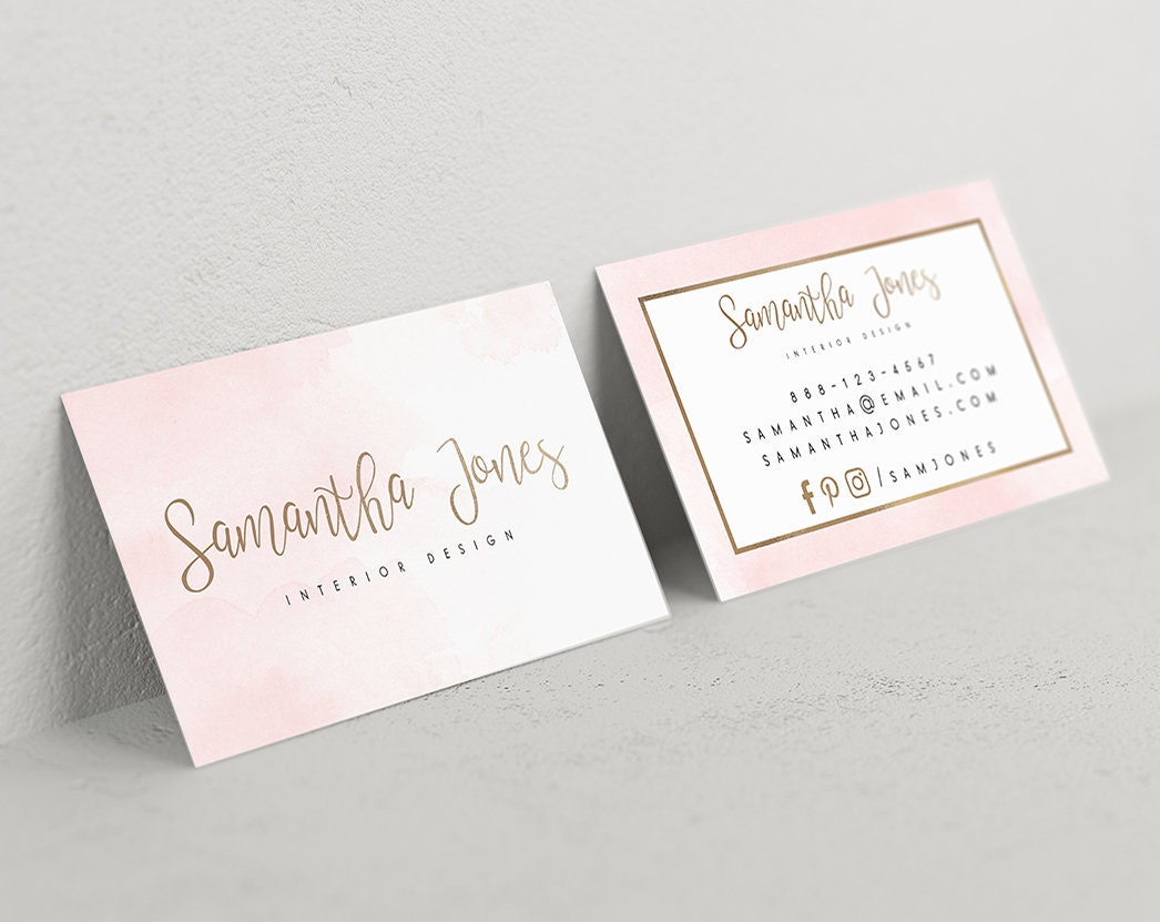 Samantha Jones | Premade Business Card Design | Pink Watercolor, Rose Gold