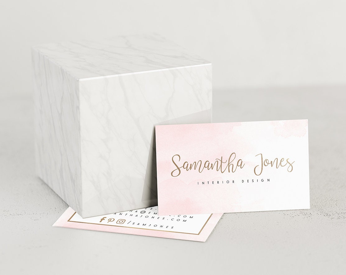 Samantha Jones | Premade Business Card Design | Pink Watercolor, Rose Gold