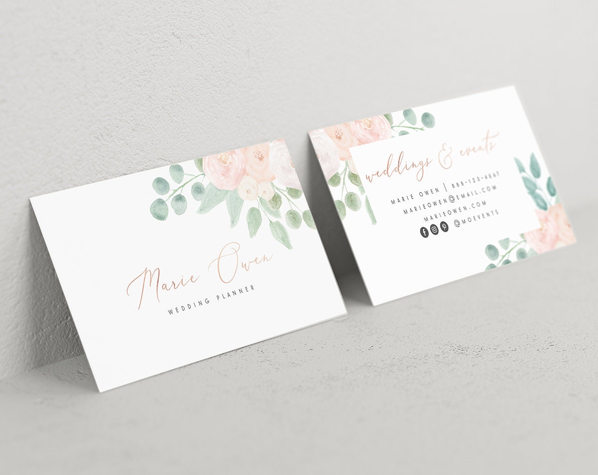 Marie Owen | Premade Business Card Design | Floral, Pastel, Watercolor, Rose Gold