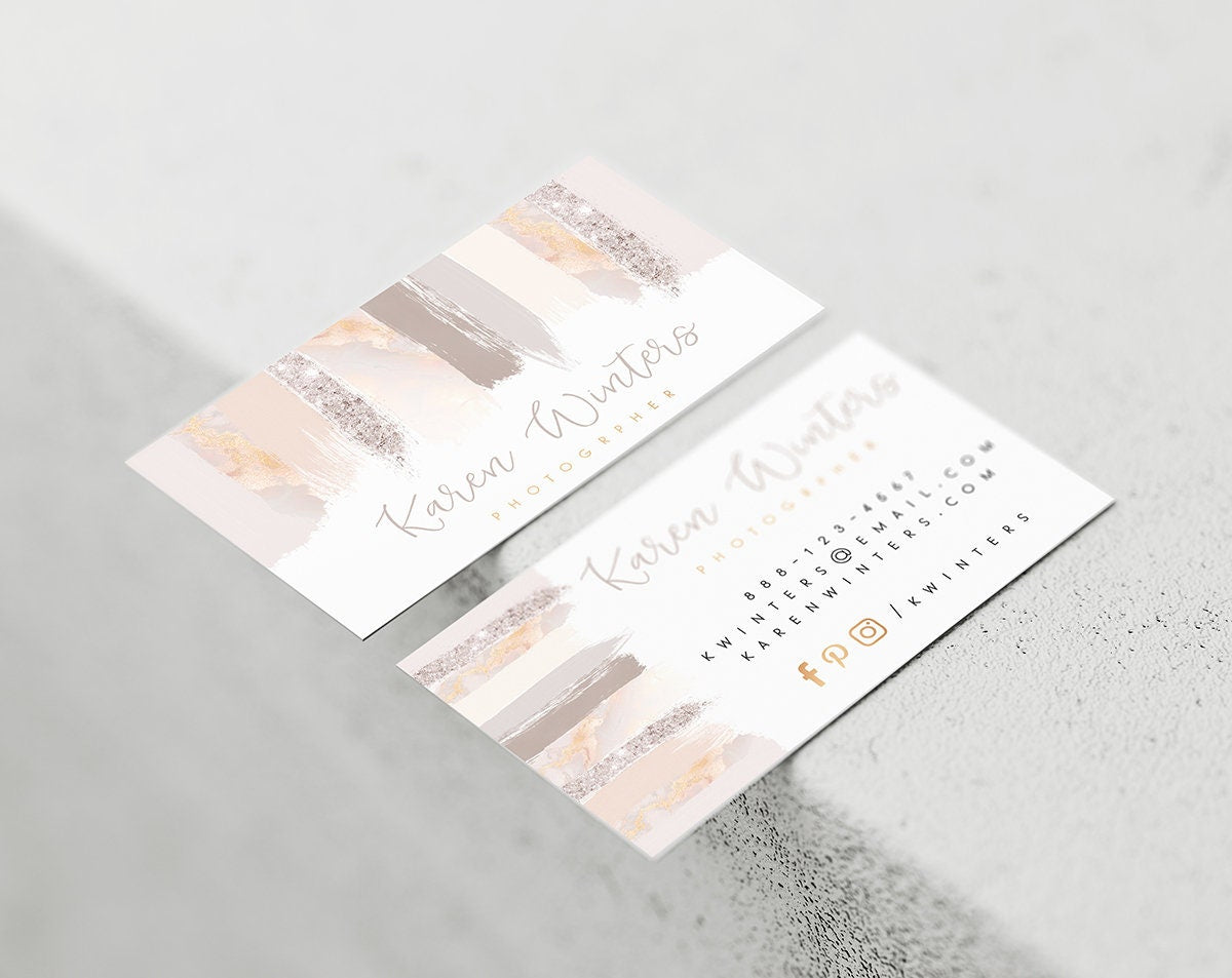 Karen Winters | Premade Business Card Design | Brush Strokes, Neutral, Beauty
