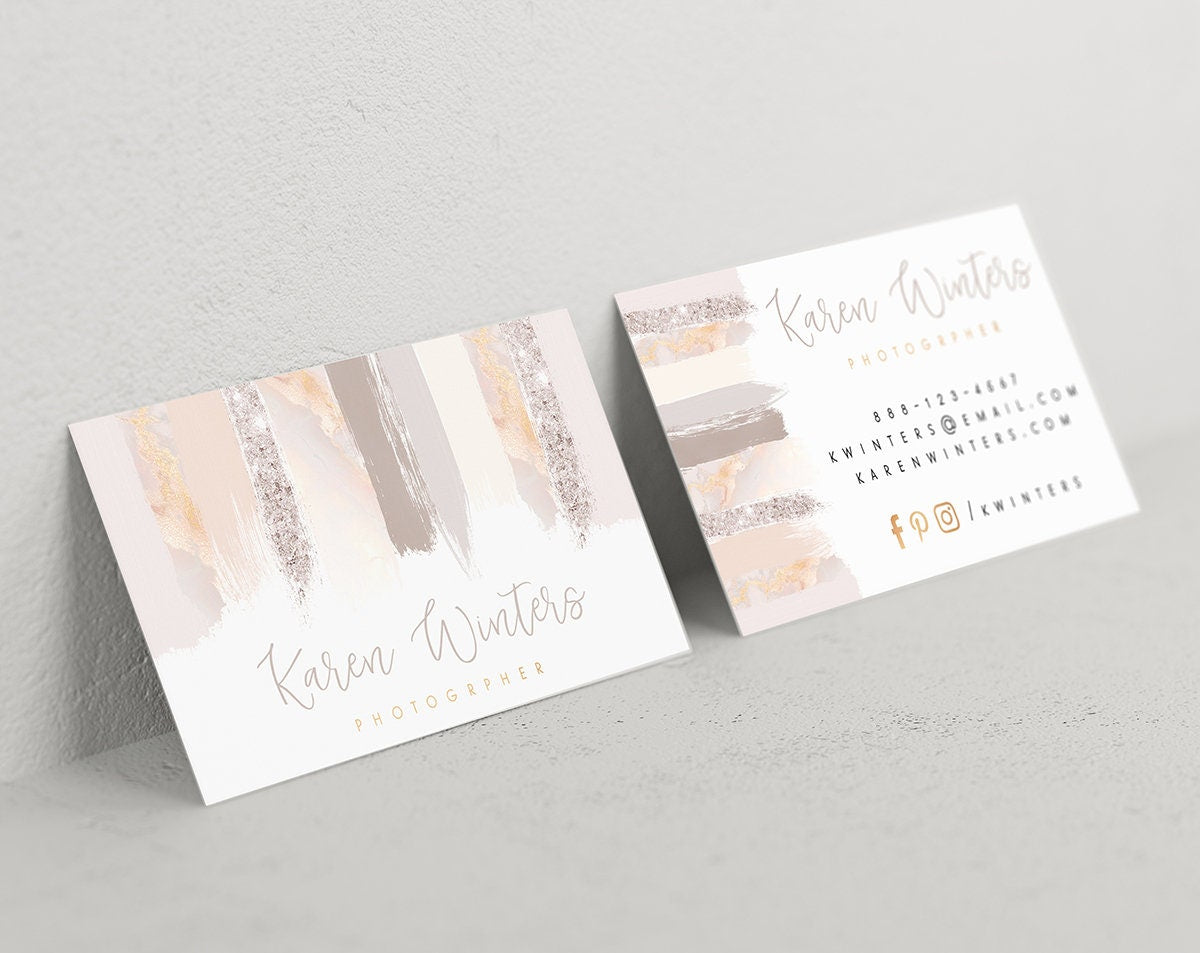 Karen Winters | Premade Business Card Design | Brush Strokes, Neutral, Beauty