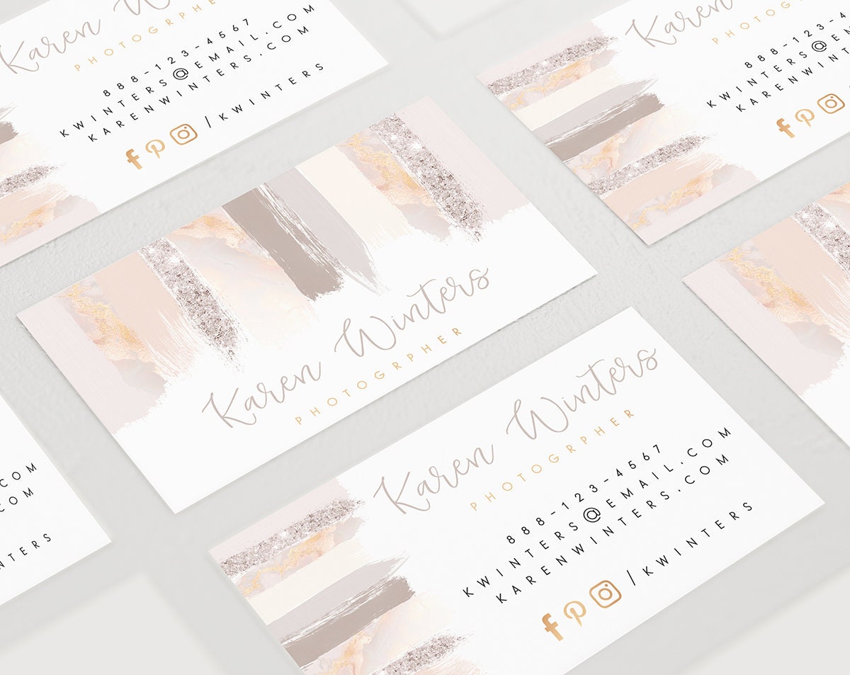 Karen Winters | Premade Business Card Design | Brush Strokes, Neutral, Beauty