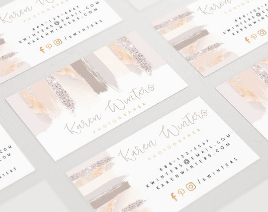 Karen Winters | Premade Business Card Design | Brush Strokes, Neutral, Beauty