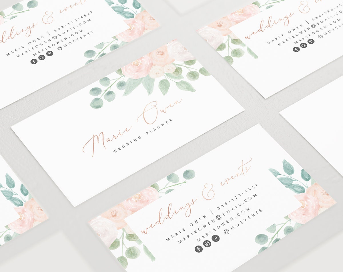 Marie Owen | Premade Business Card Design | Floral, Pastel, Watercolor, Rose Gold