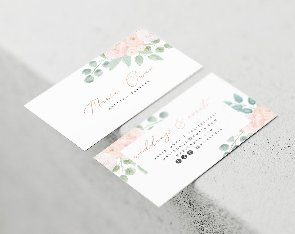 Marie Owen | Premade Business Card Design | Floral, Pastel, Watercolor, Rose Gold