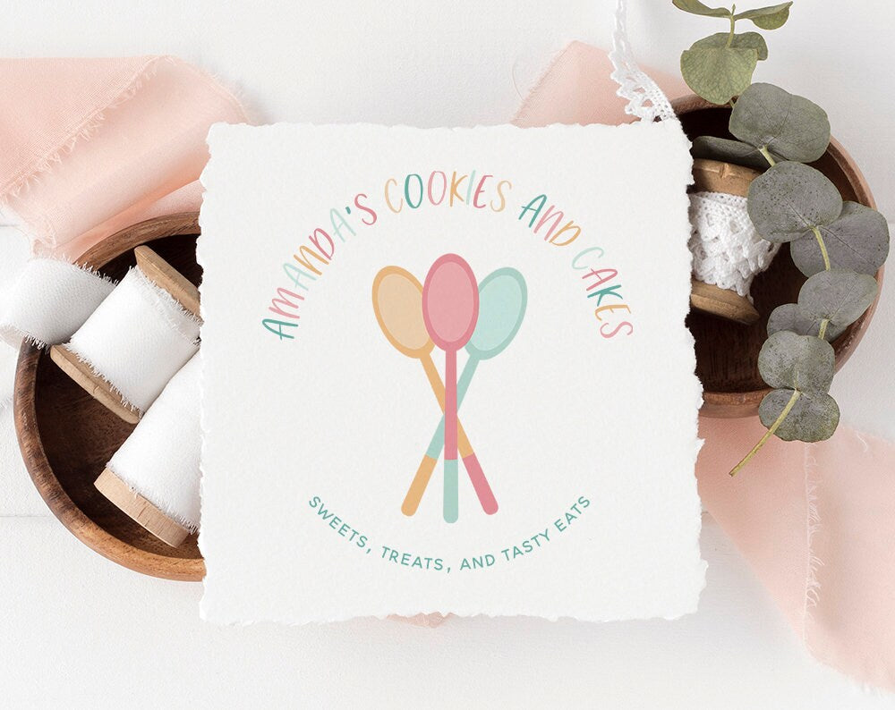 Amanda's Cookies and Cakes | Premade Logo Design | Mixing Spoons, Baking, Colorful