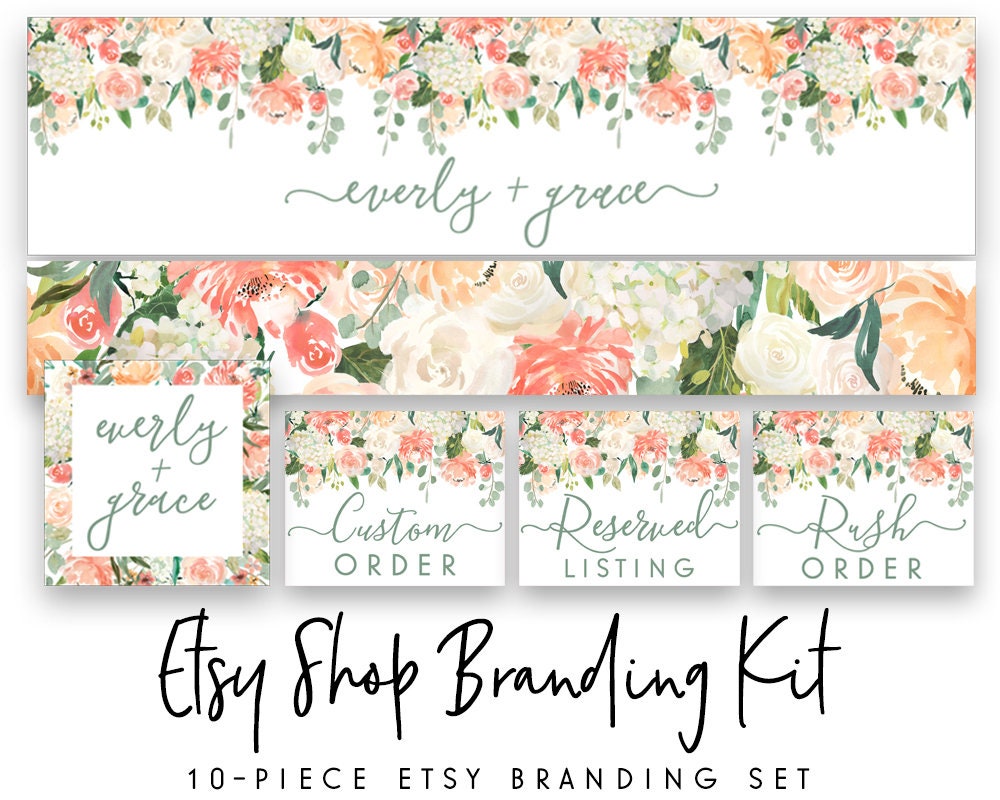 Everly + Grace | Etsy Shop Branding Kit | Floral, Farmhouse, Shabby Chic