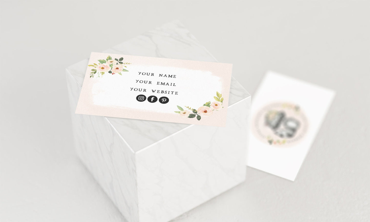 Little Woodland Creatures | Premade Business Card Design | Raccoon, Newborn, Floral