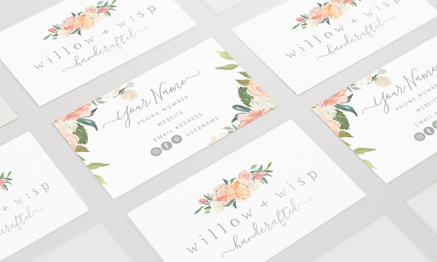 Willow + Wisp | Premade Business Card Design | Floral Bouquet, Farmhouse, Cottage
