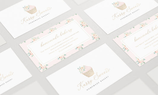 Kassy Sweets | Premade Business Card Design | Girly, Pastel, Cupcake, Feminine, Bakery