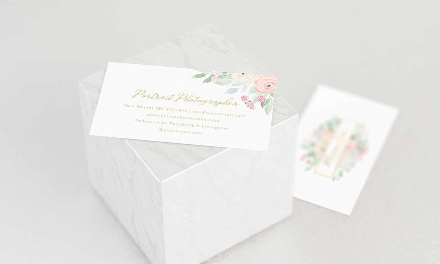 Marina Rose | Premade Business Card Design | Feminine, Pastel, Floral Frame