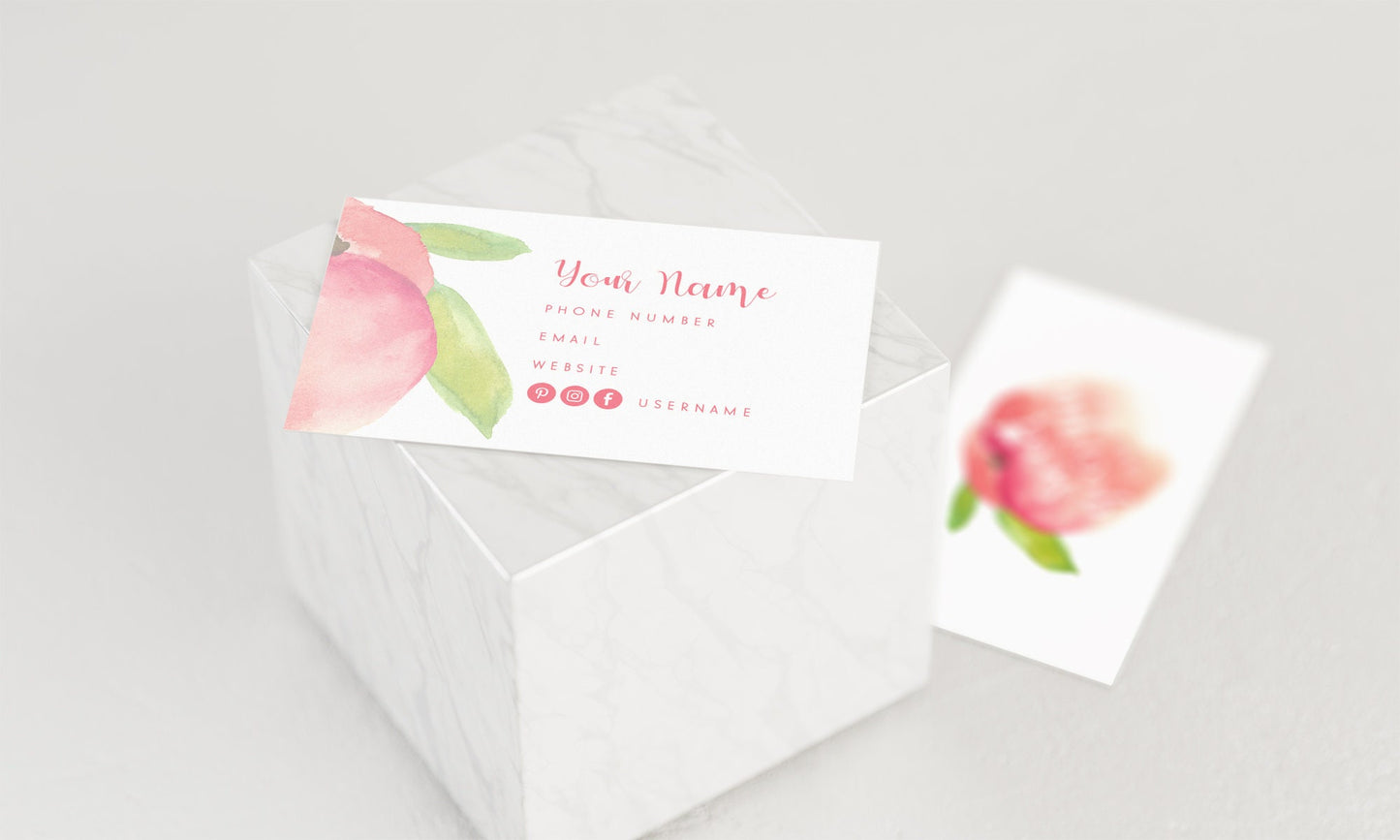 Sweet Georgia | Premade Business Card Design | Watercolor Peach, Fruit, Citrus