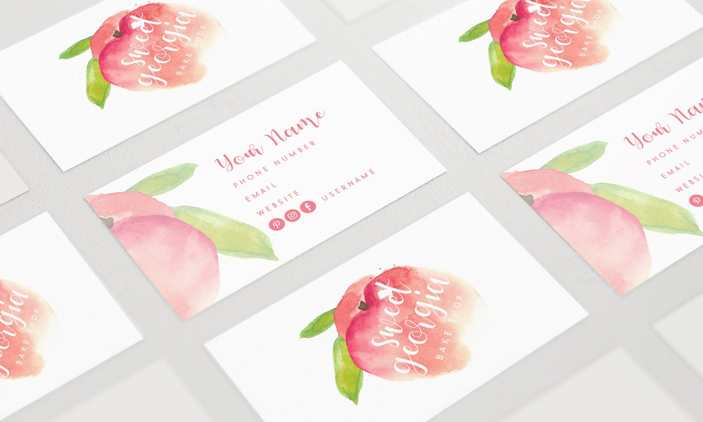 Sweet Georgia | Premade Business Card Design | Watercolor Peach, Fruit, Citrus