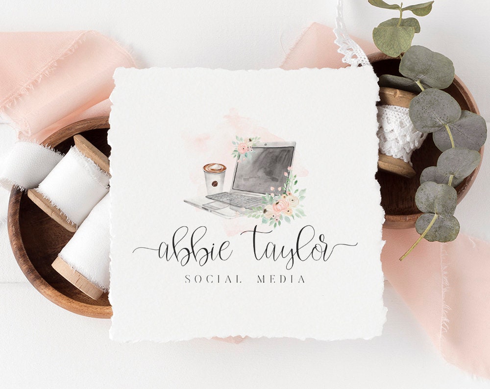 Abbie Taylor | Premade Logo Design | Laptop, Computer, Coffee, Floral, Blog