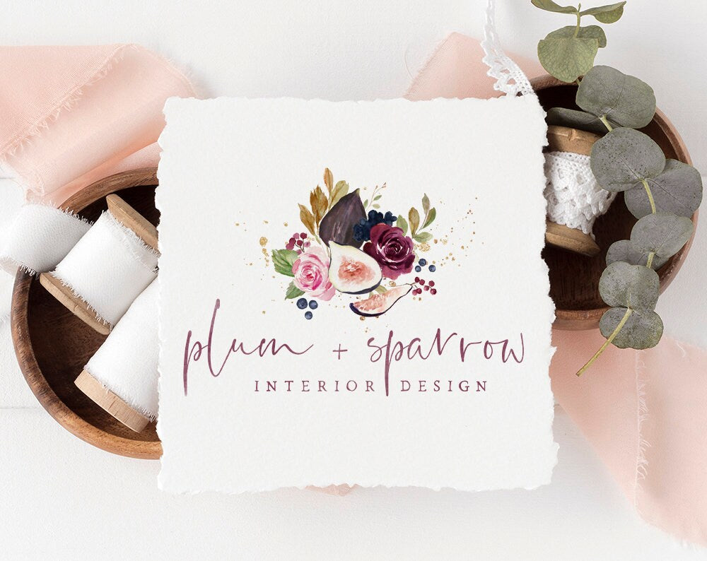 Plum + Sparrow | Premade Logo Design | Fig, Autumn, Fall, Watercolor Floral