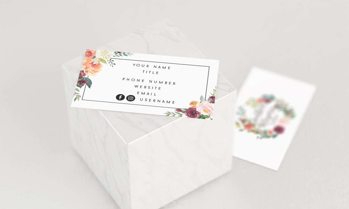 Heather Meyers | Premade Business Card Design | Floral Wreath, Autumn, Roses