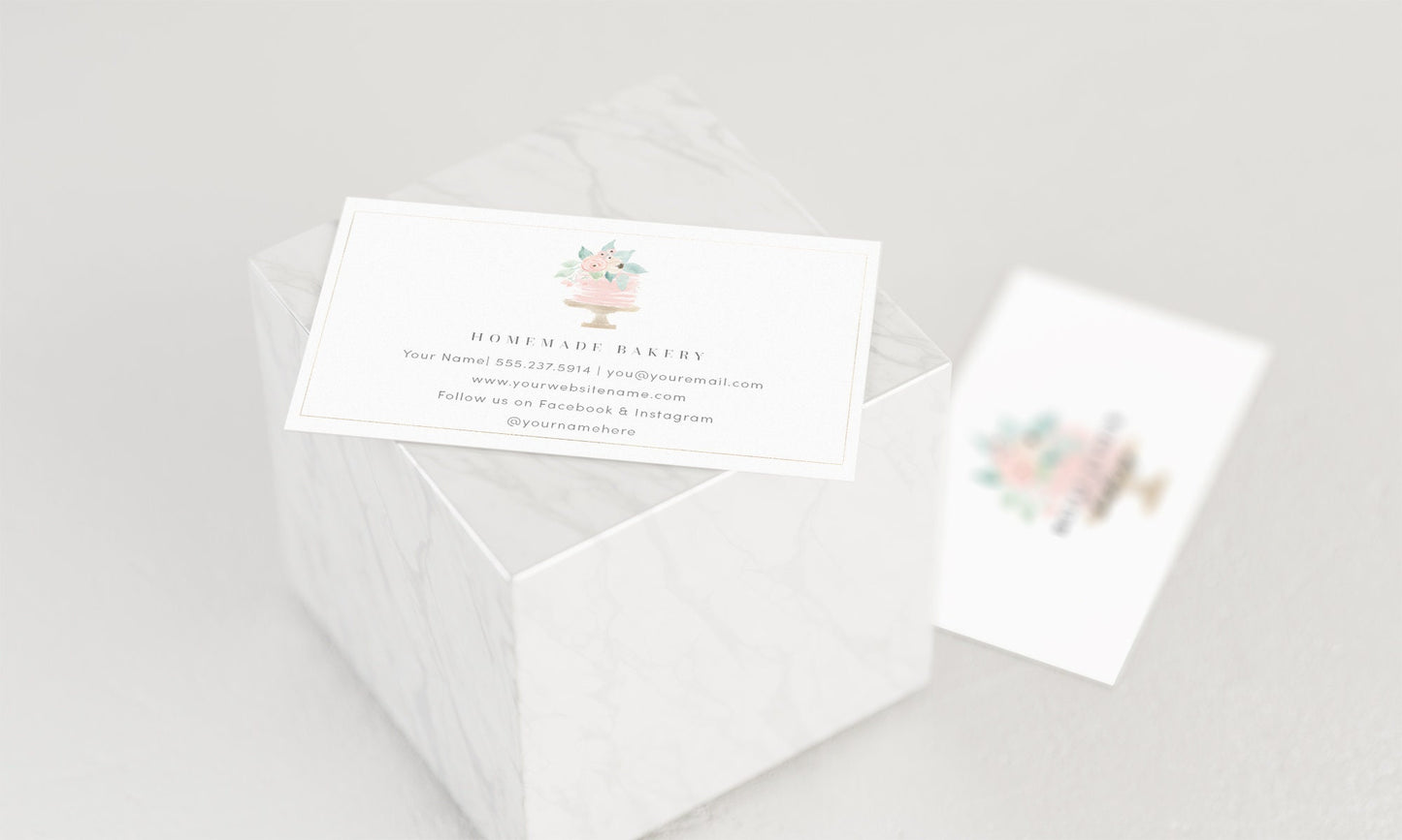 Belle Flour Bakery | Premade Business Card Design | Cake, Wedding, Floral
