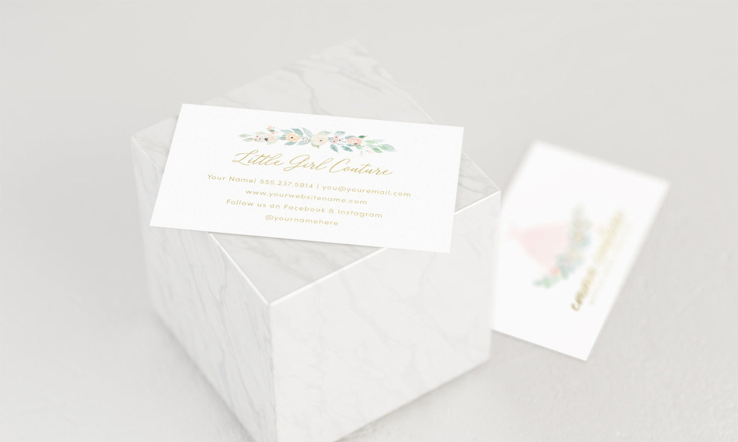 Emma Couture | Premade Business Card Design | Girly, Dress, Feminine, Floral, Fashion