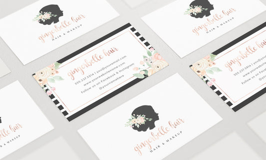 Gingerbelle Hair | Premade Business Card Design | Girl Silhouette, Floral, Pastel