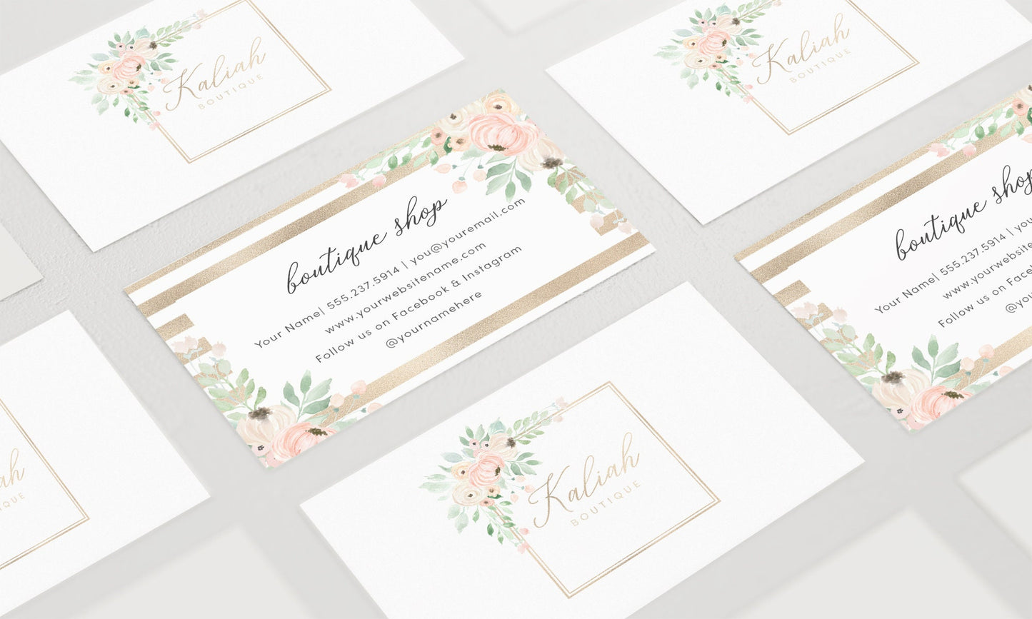 Kaliah Boutique | Premade Business Card Design | Watercolor, Floral, Pastel