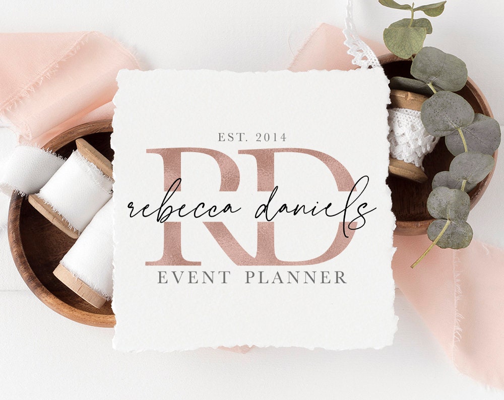 Rebecca Daniels | Premade Logo Design | Rose Gold, Modern, Monogram, Handwritten