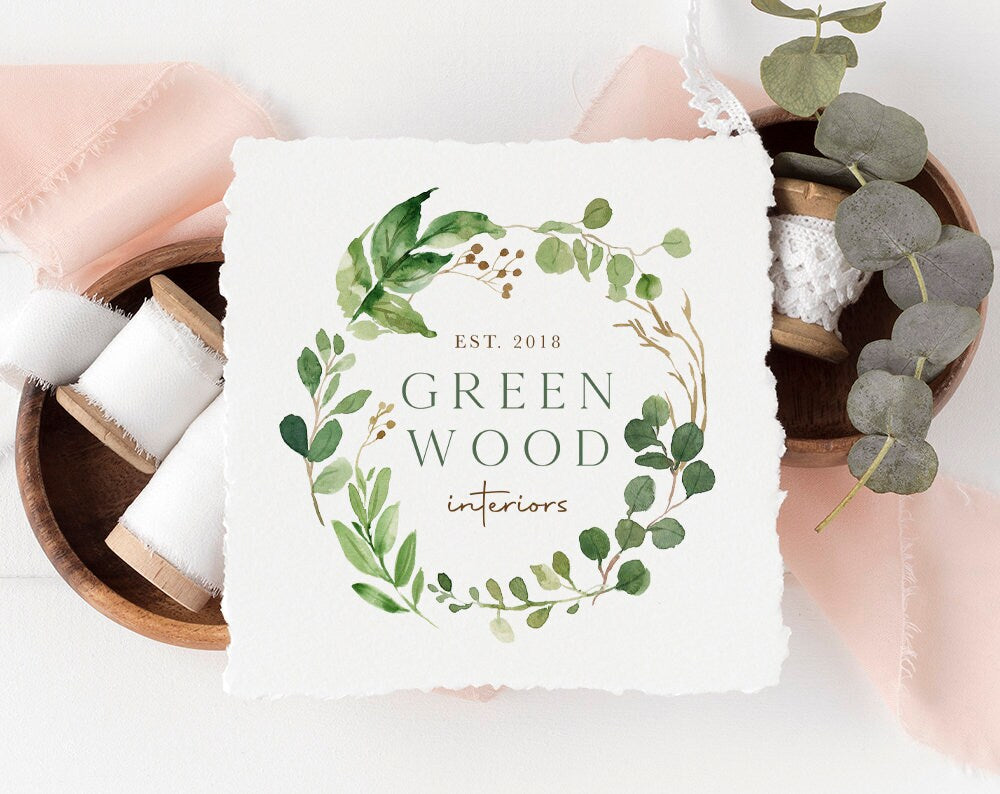 Green Wood | Premade Logo Design | Greenery, Wreath, Botanical, Rustic, Farmhouse