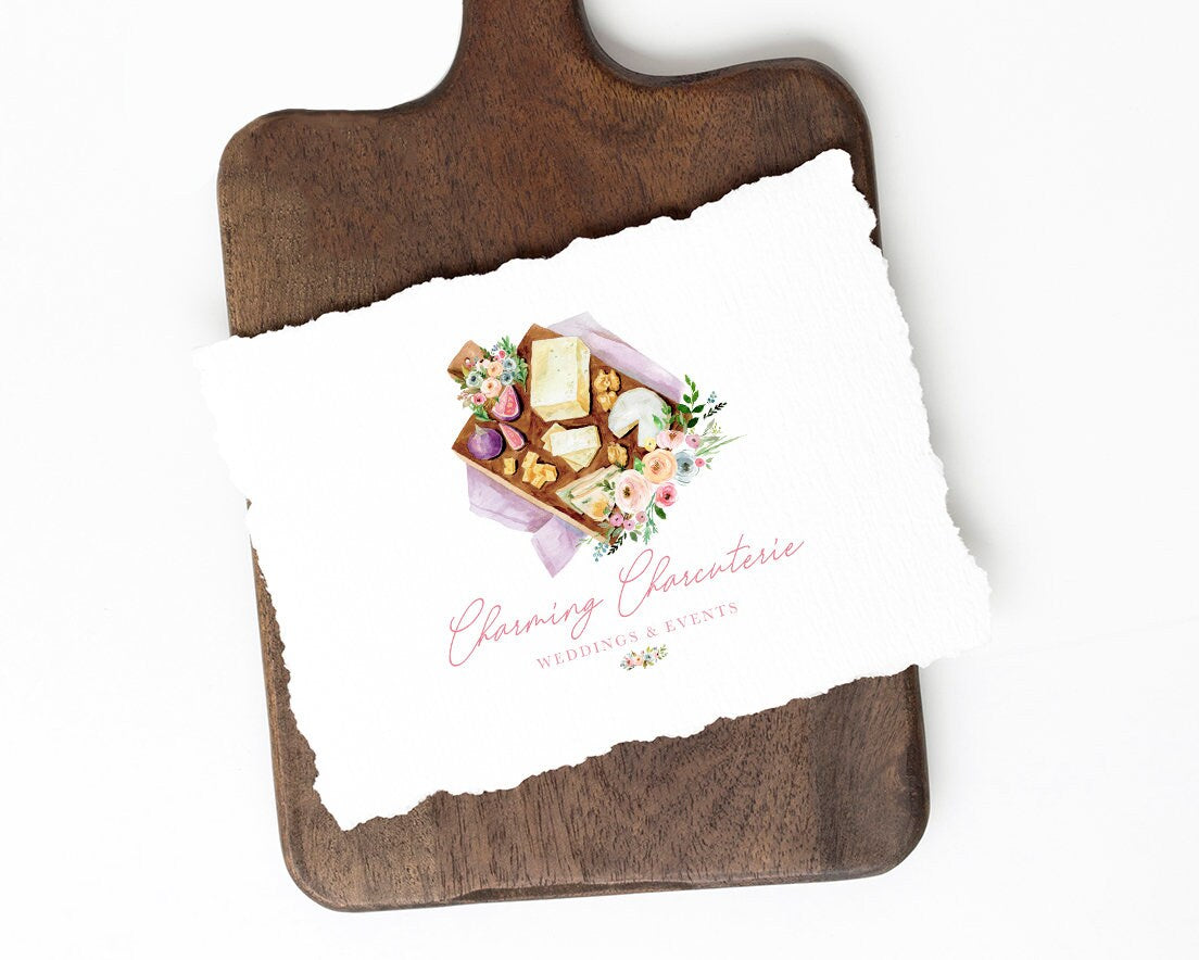 Charming Charcuterie | Premade Logo Design | Cheese Board, Watercolor Floral