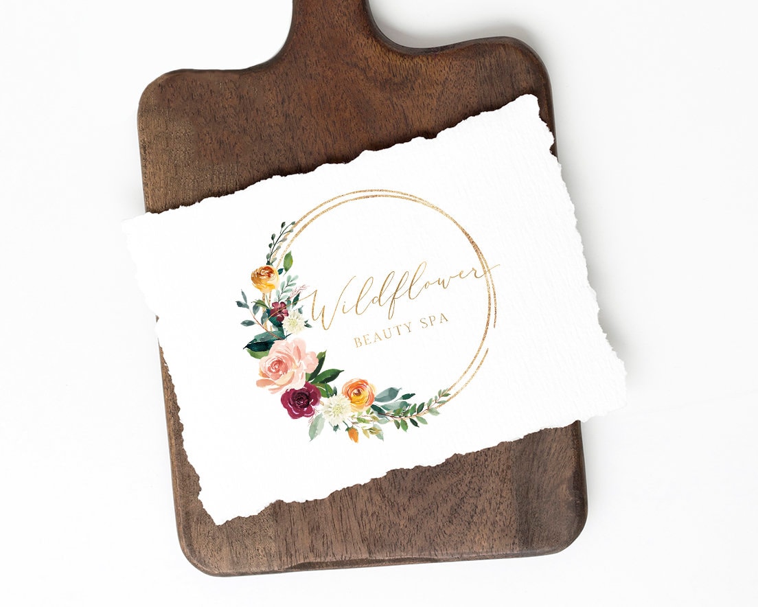Wildflower Beauty Spa | Premade Logo Design | Wreath, Rose, Floral, Wedding, Florist