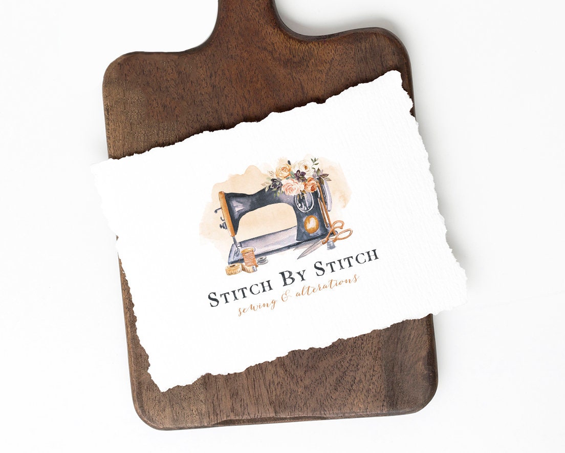 Stitch By Stitch | Premade Logo Design | Sewing Machine, Thread, Needle, Scissors